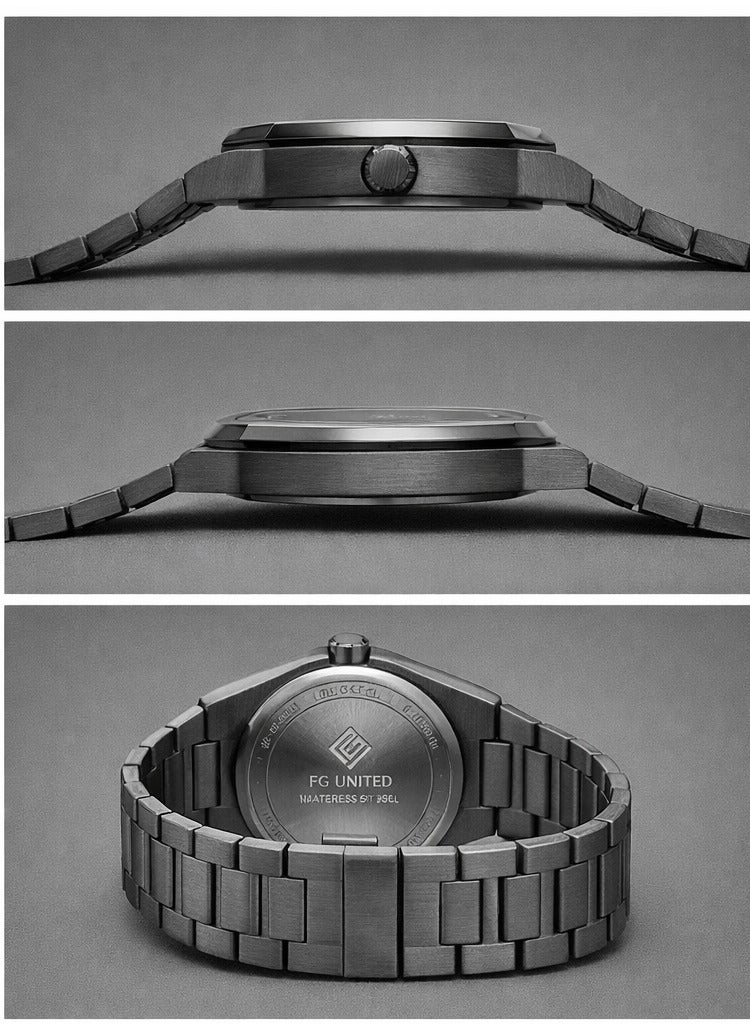 FG UNITED ساعة رجالية بتصميم رفيع بقرص أسود من الفولاذ المقاوم للصدأ 41 مم - FG7007 - Image 5